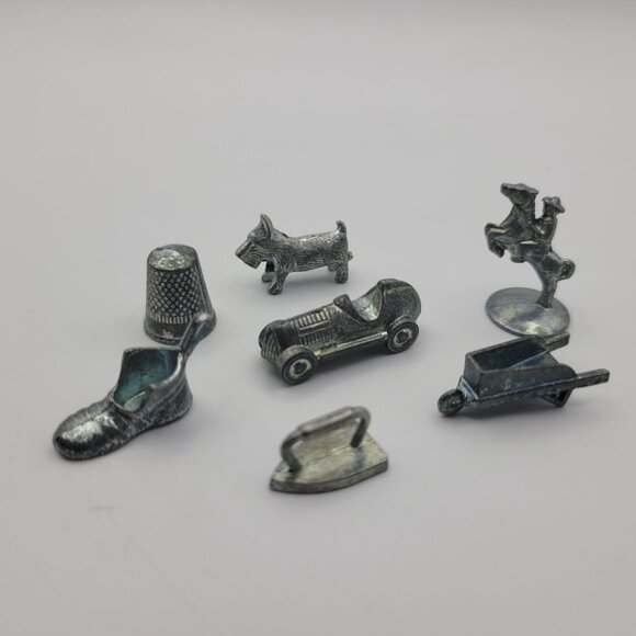 Monopoly Original Replacement Pieces Tokens Metal 1974 Car Cowboy Dog Thimble - Picture 1 of 5